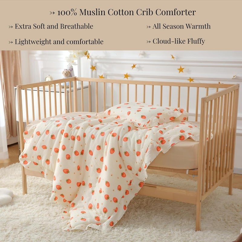 CLoucl 100% Cotton Muslin Crib Comforter/Quilt,Ultra Soft Cozy Reversible Baby Blanket,All Season Toddler Blankets for Boys and Girls, Machine Washable,41"x48" - Image 3